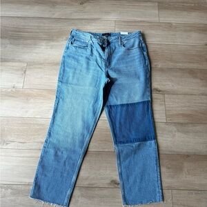 High Rise Patchwork Blue Jeans